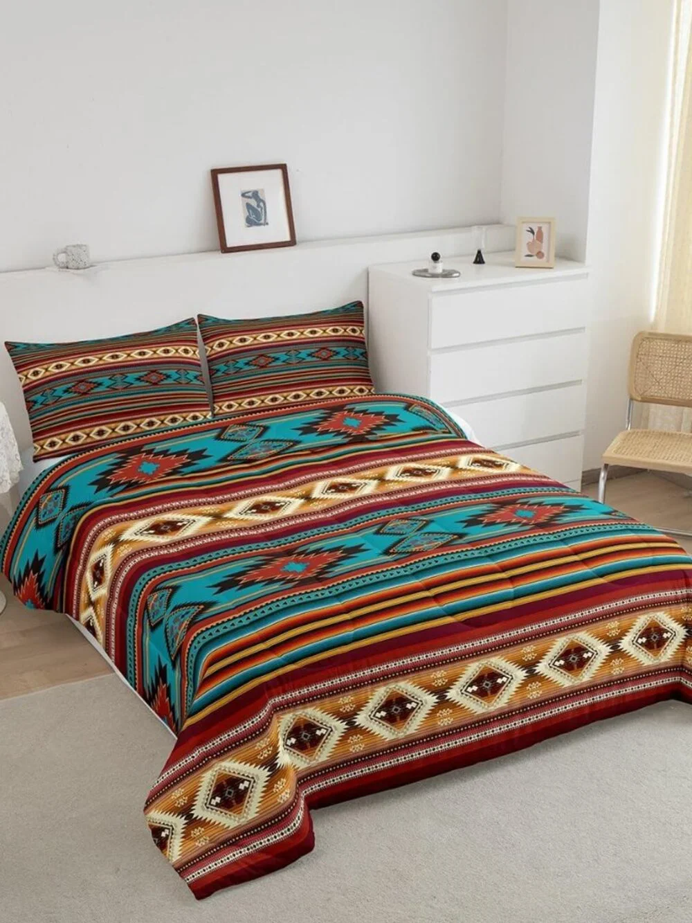 Southwestern Boho Design Comforter Set Queen Size,Rustic Western Bedding for Boy